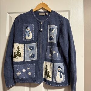 Croft & Barrow Blue Snowman Cardigan